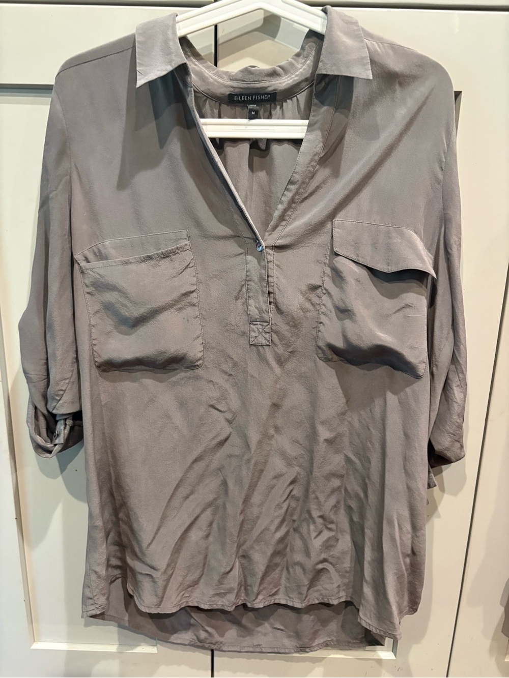 Eileen Fisher Taupe SILK Popover Shirt